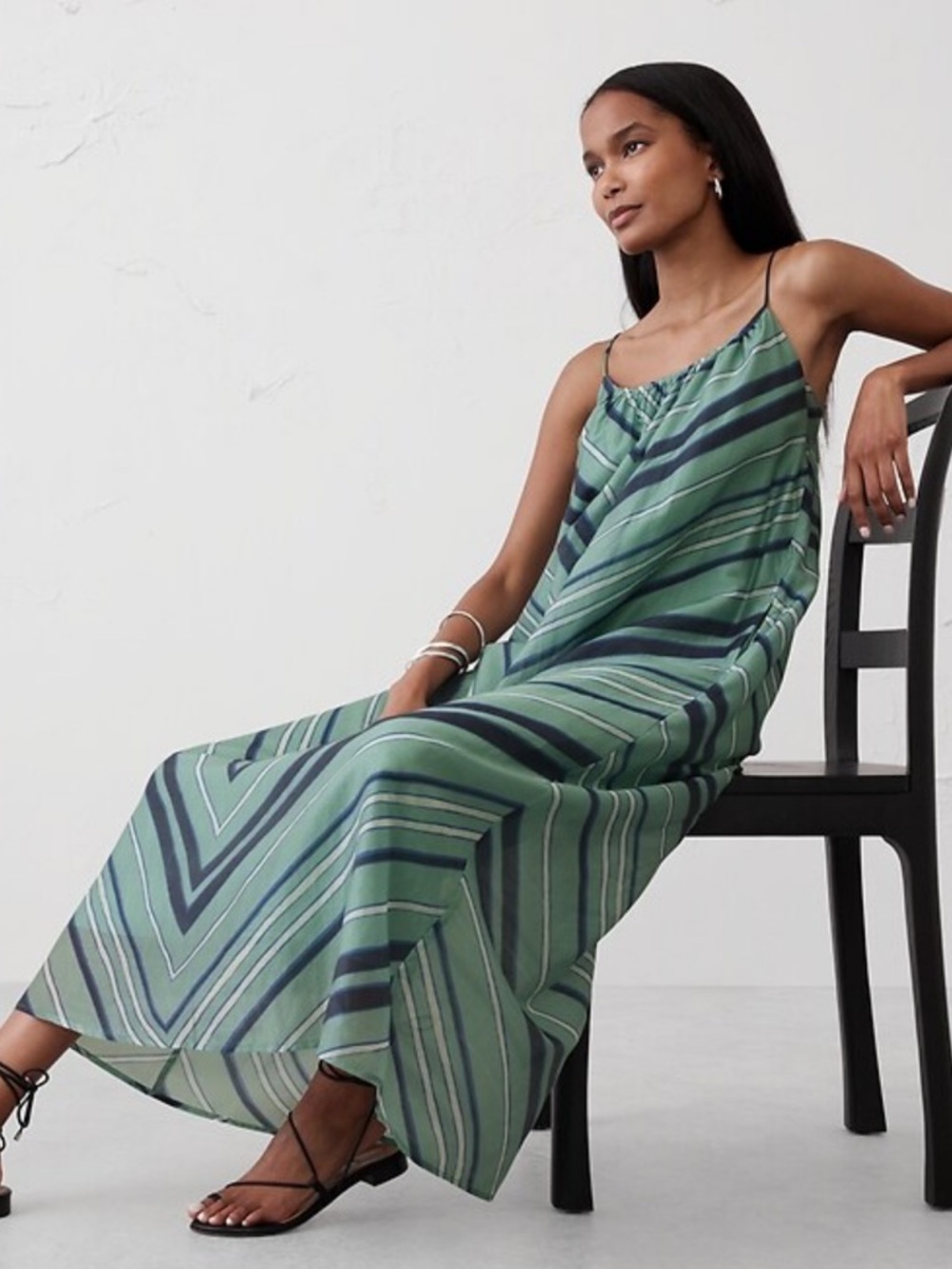 Banana Republic Green Striped Maxi Dress
